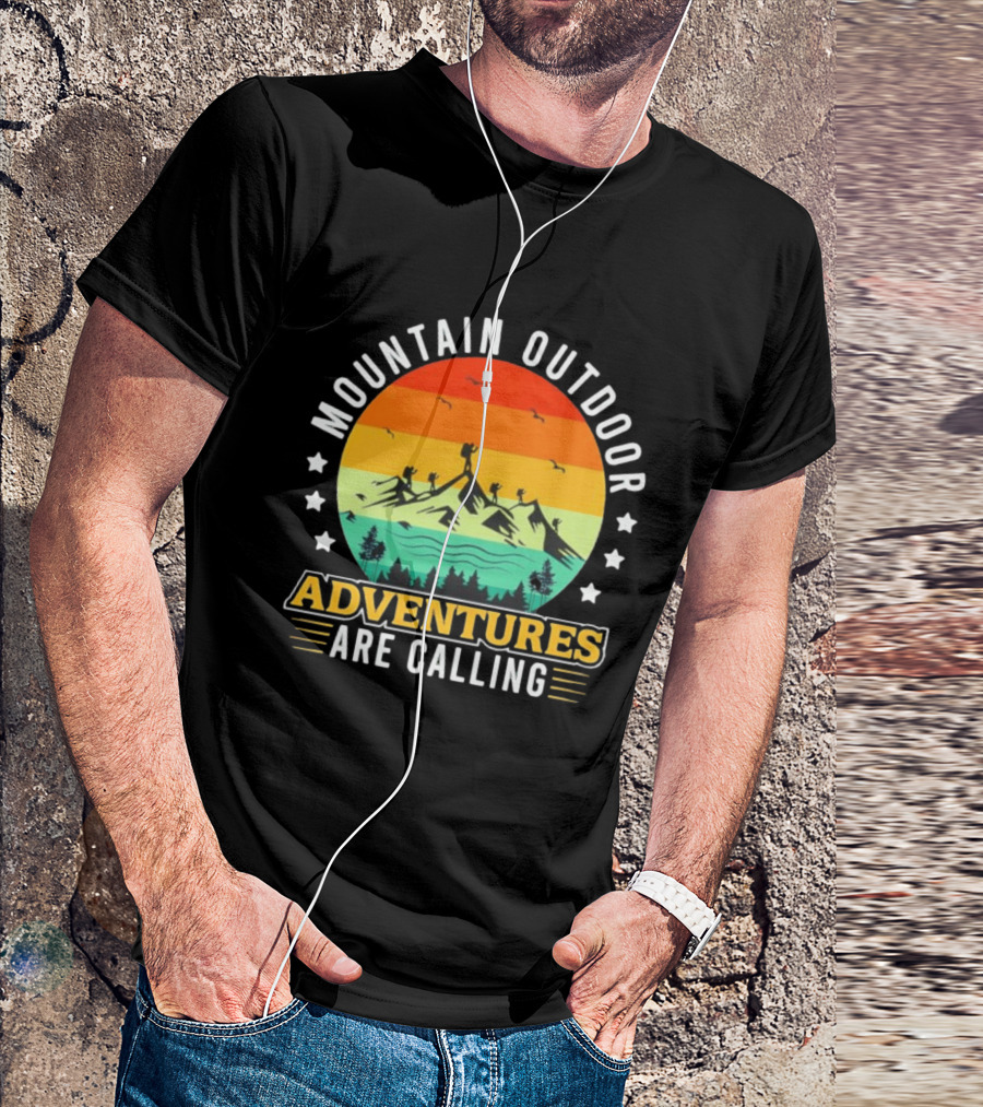 Mountain Outdoor Adventures Are Calling Vintage Sunset Hiking T-Shirt