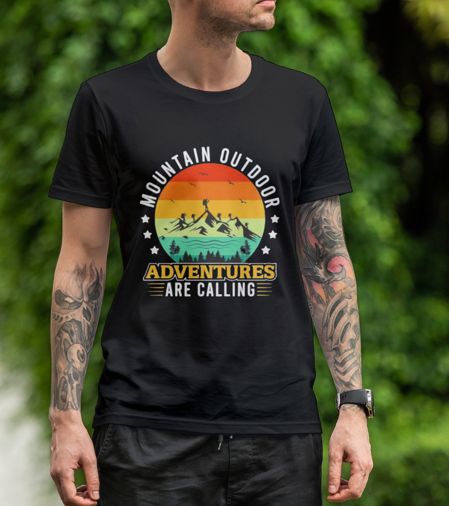 Mountain Outdoor Adventures Are Calling Vintage Sunset Hiking T-Shirt