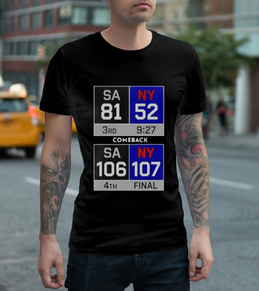 New York Knicks Epic Comeback Victory Against San Antonio Scoreboard Highlights T-Shirt