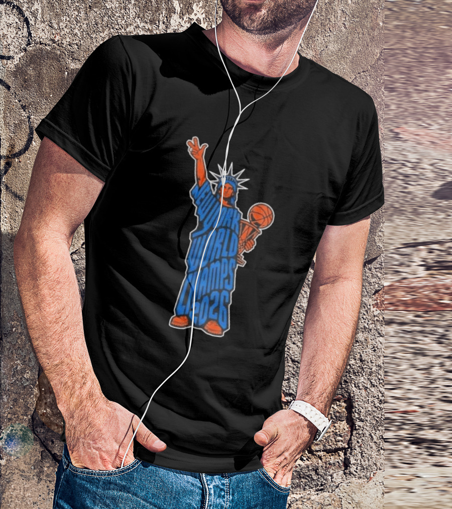 New York Knicks Statue Of Liberty World Champs 2026 Trophy T-Shirt