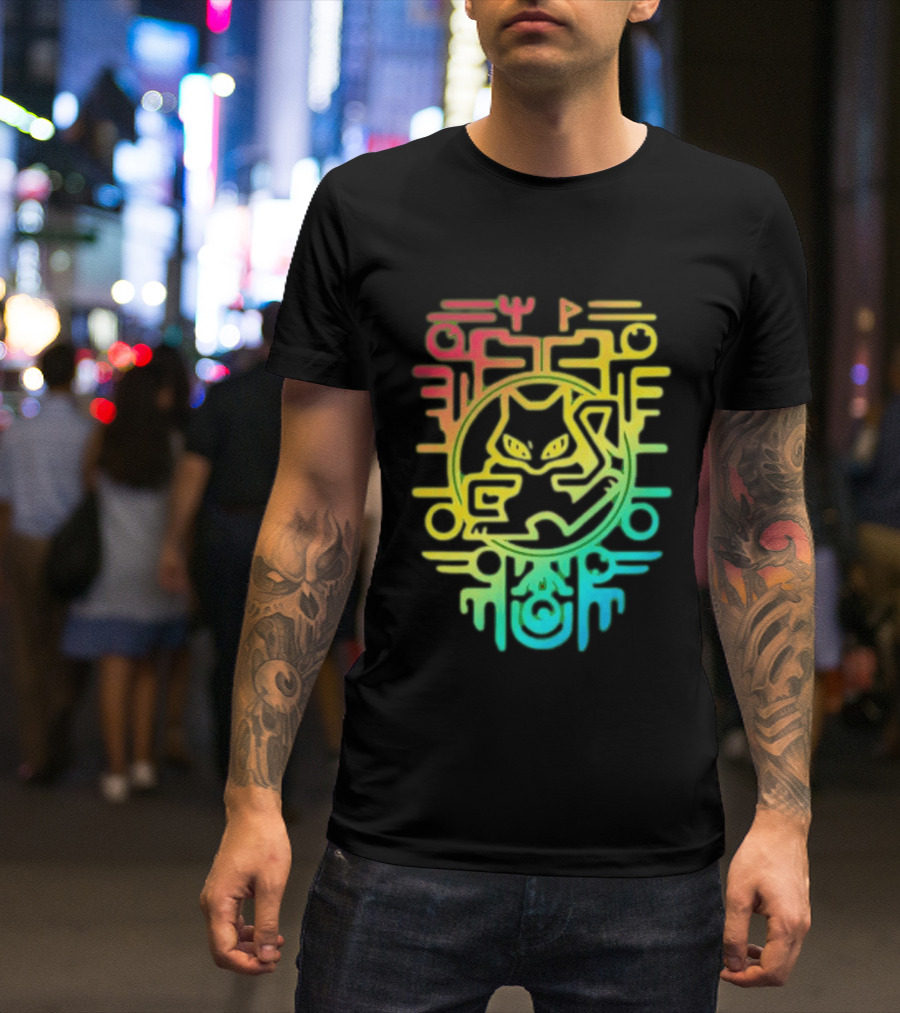 Og Ancient Mew And Mewtwo Pokemon Holographic Hieroglyphic T-Shirt