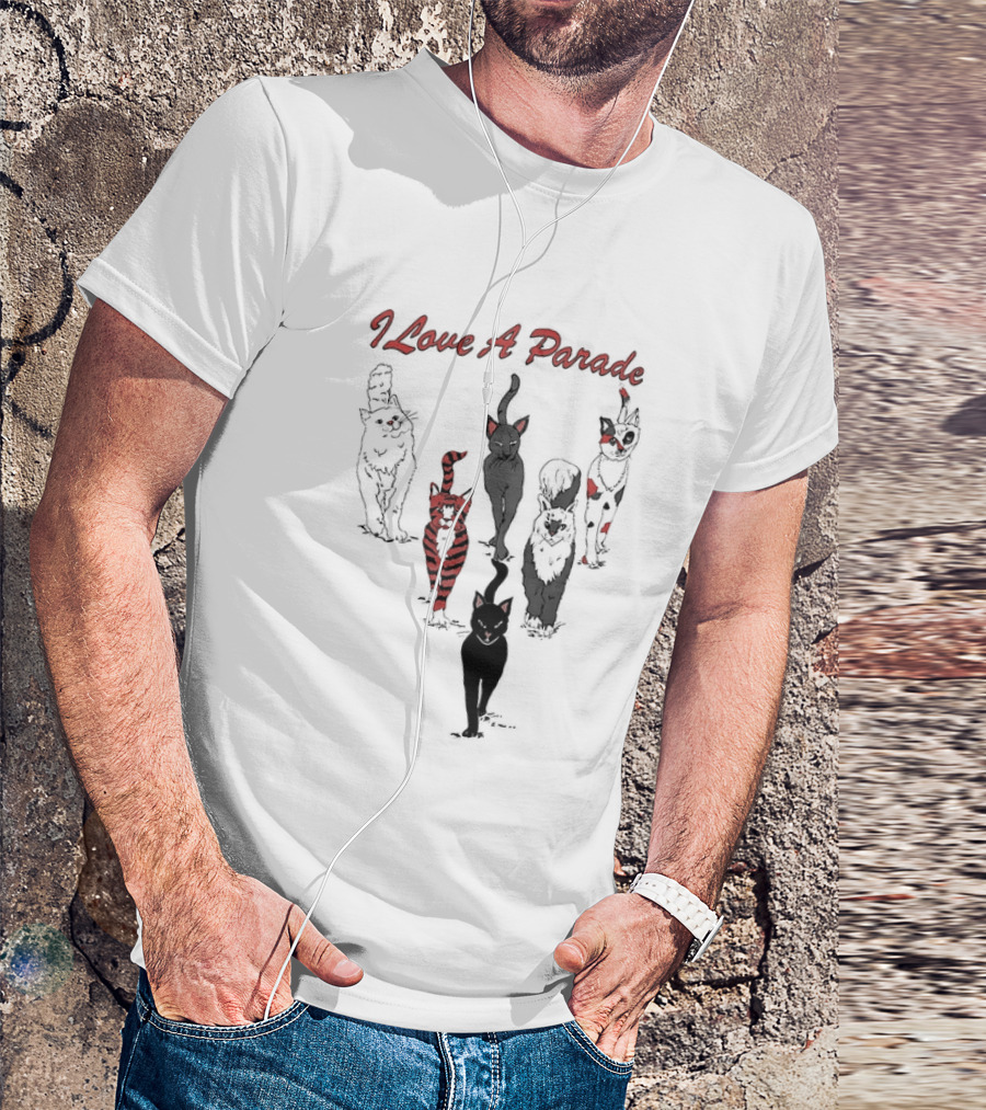 I Love A Parade Walking Cats Black Silhouettes Red Stripes T-Shirt