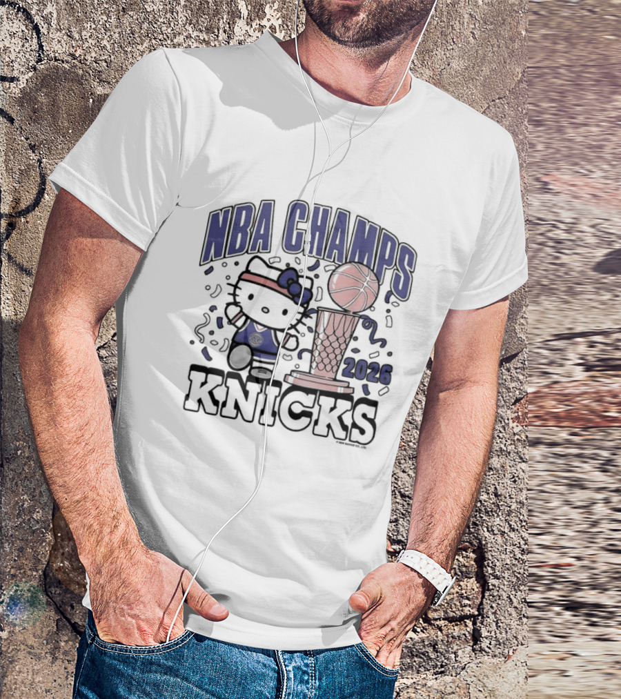 NBA Champs 2026 Knicks Hello Kitty Basketball Celebration T-Shirt