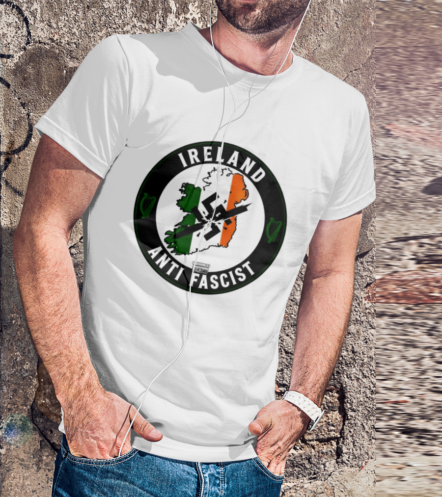Ireland Anti Fascist Map Design With Tri Color Stripes And Crossed Out T-Shirt