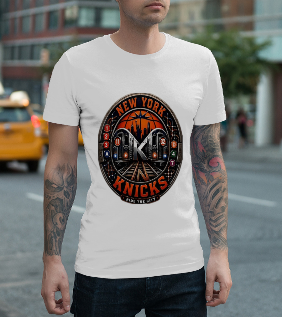 New York Knicks Ride The City Subway Basketball Skyline T-Shirt