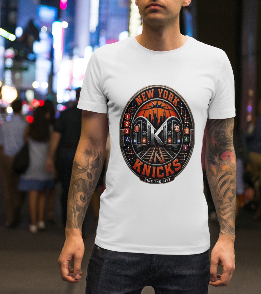 New York Knicks Ride The City Subway Basketball Skyline T-Shirt