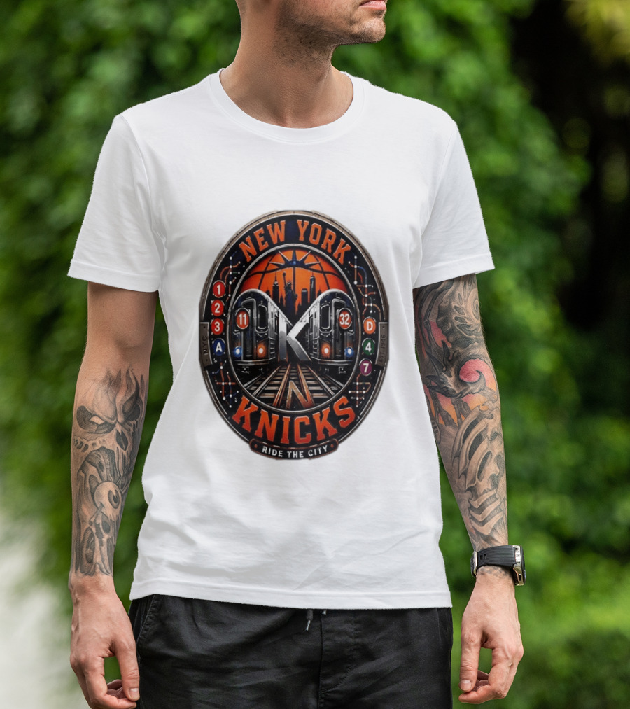 New York Knicks Ride The City Subway Basketball Skyline T-Shirt