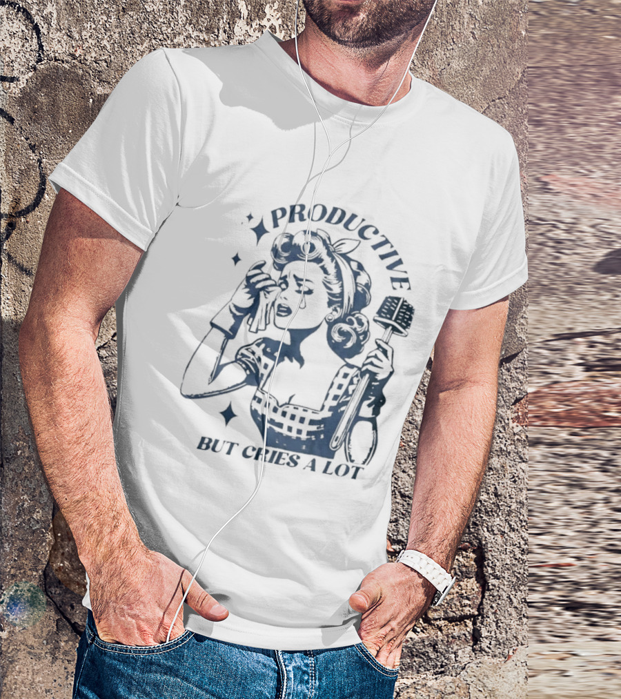 Productive But Cries A Lot Retro Housewife Aesthetic T-Shirt