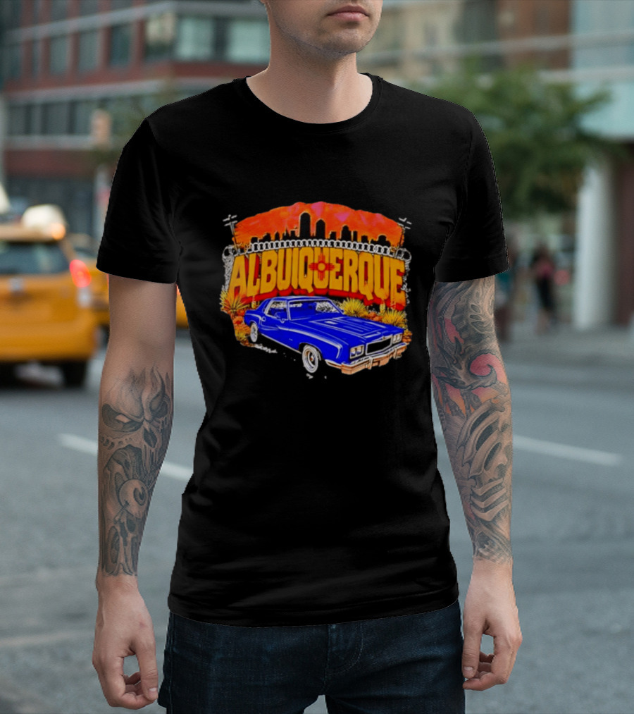 Albuquerque New Mexico Classic Car Skyline Desert Landscape T-Shirt