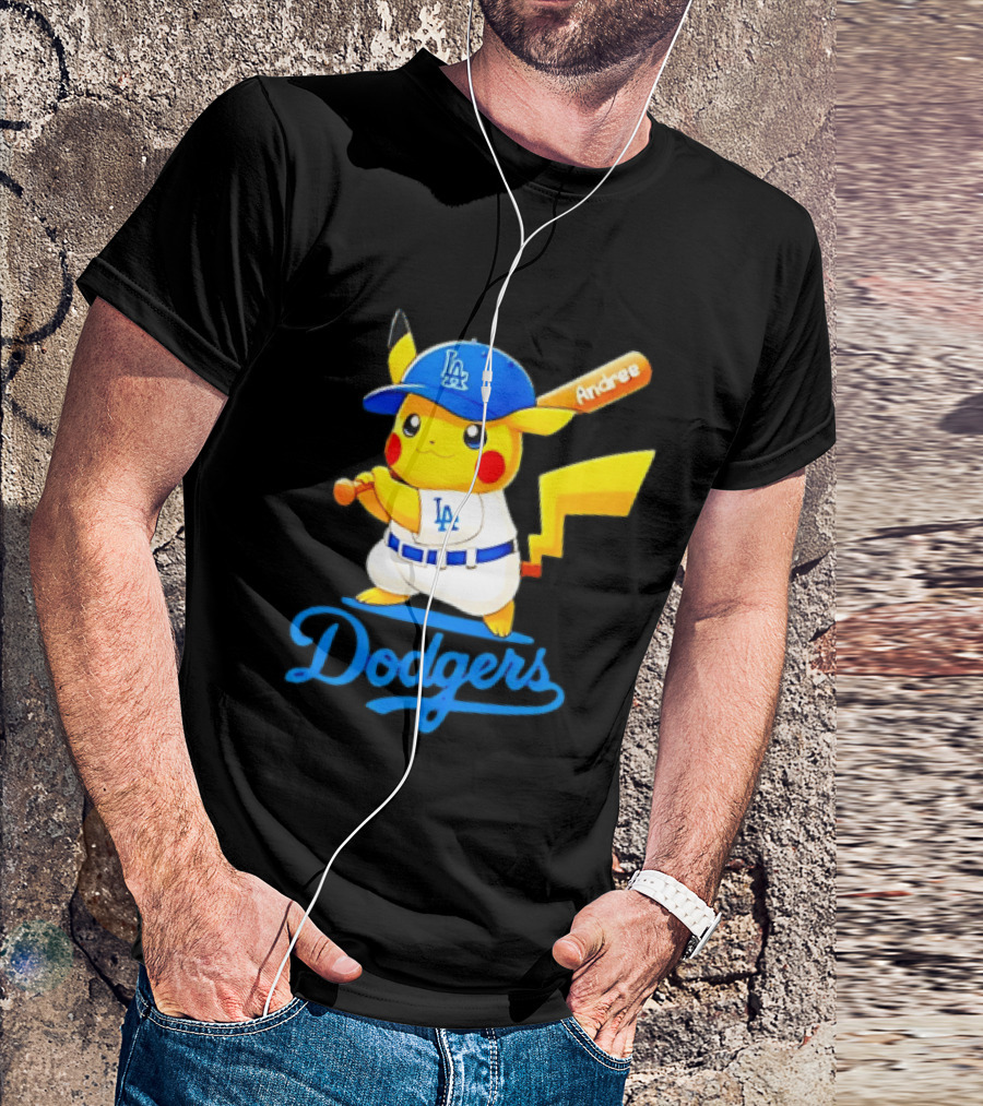 Andree Pikachu Dodgers LA Baseball Batting T-Shirt