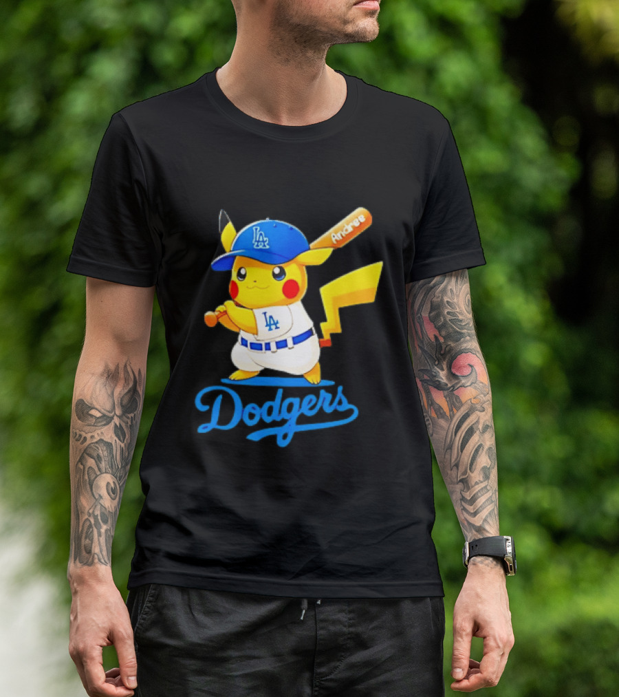 Andree Pikachu Dodgers LA Baseball Batting T-Shirt