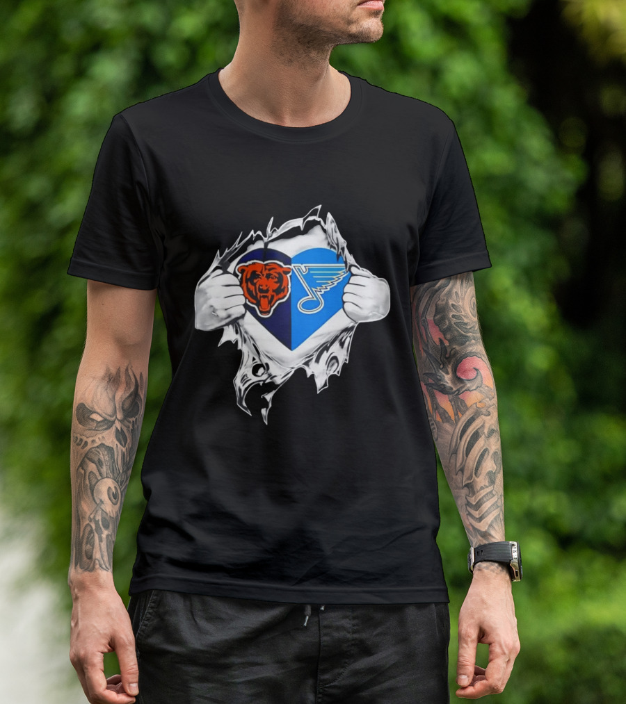 Chicago Bears St Louis Blues Heart Ripping Open Chest Fans Passion Fusion T-Shirt