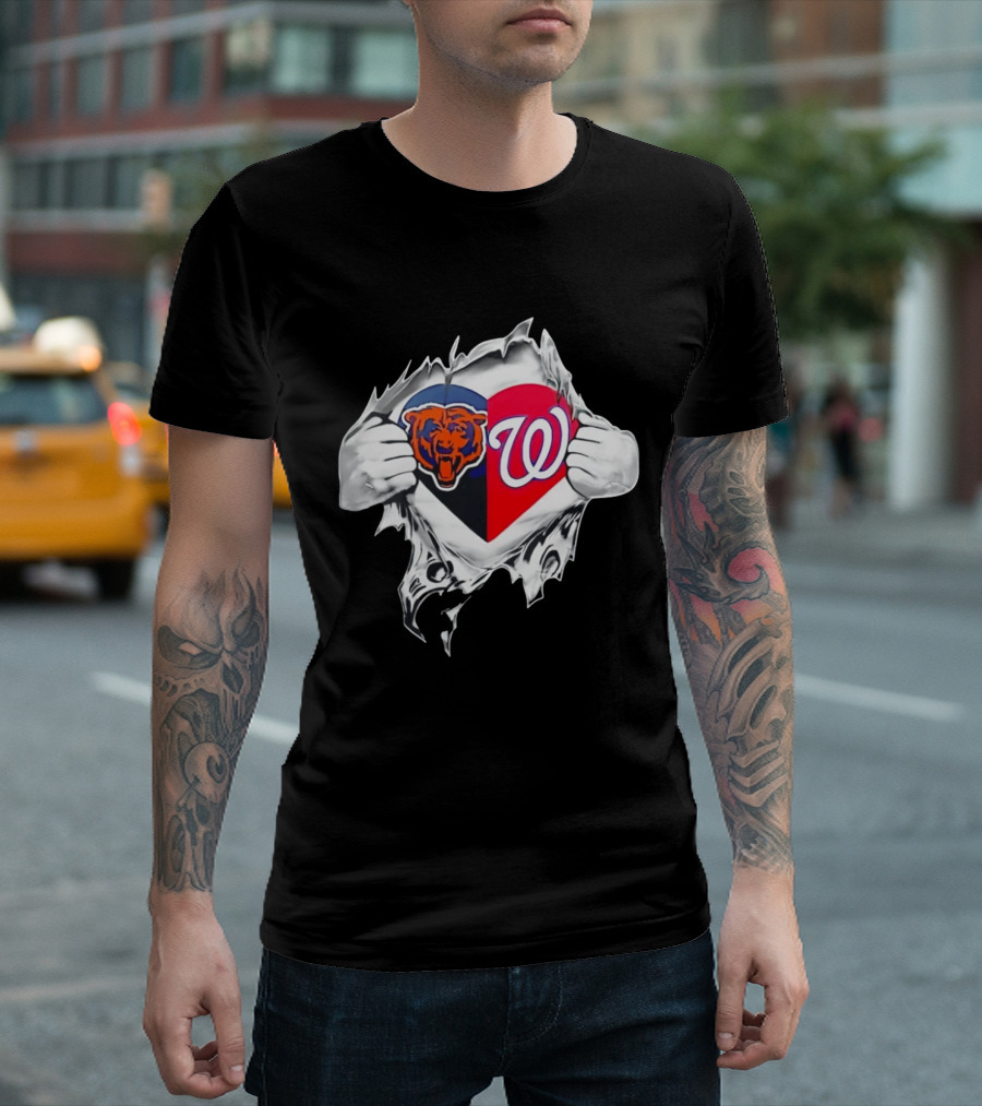 Chicago Bears Washington Nationals Heart Hands Fan Art Image T-Shirt
