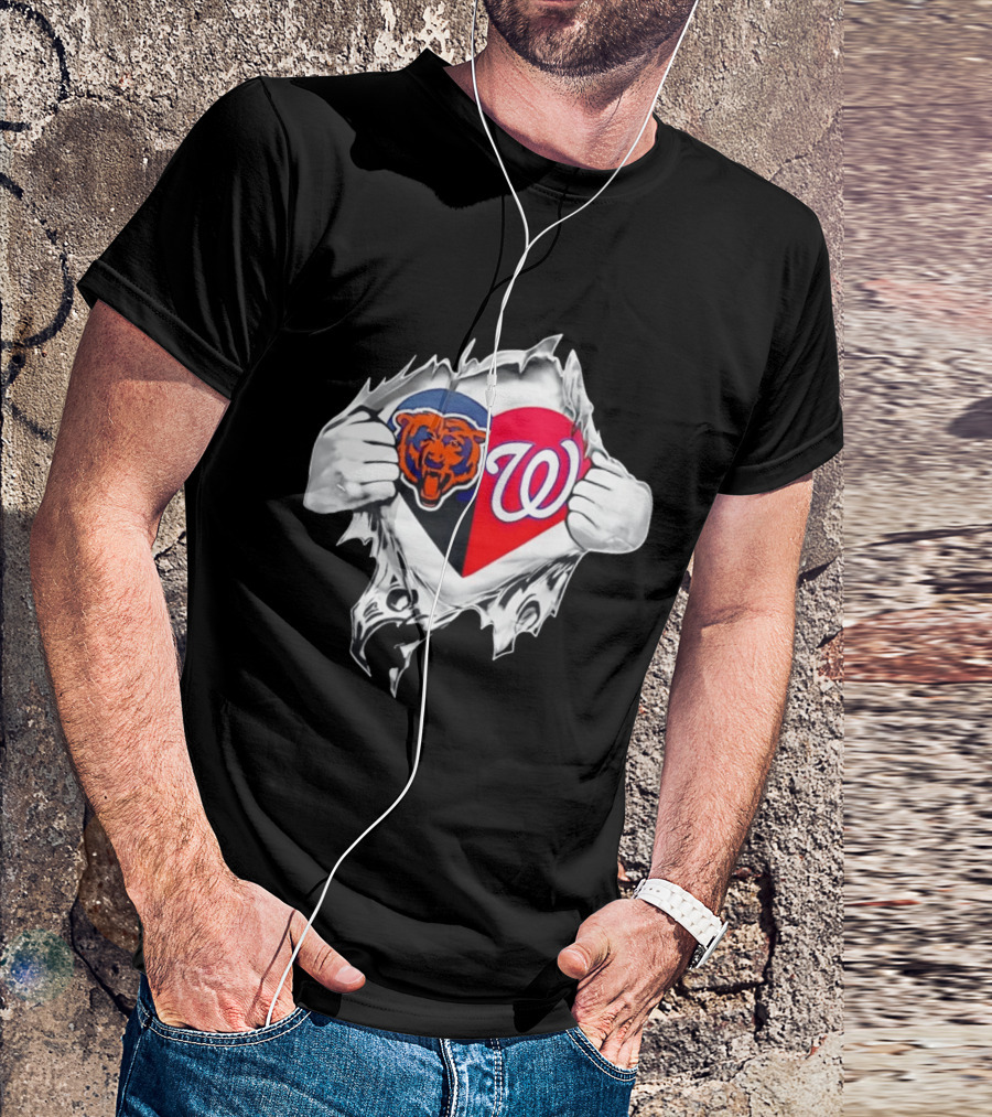 Chicago Bears Washington Nationals Heart Hands Fan Art Image T-Shirt