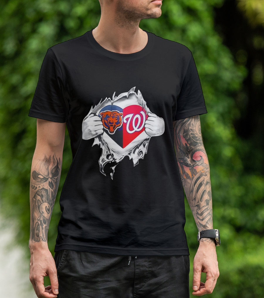 Chicago Bears Washington Nationals Heart Hands Fan Art Image T-Shirt