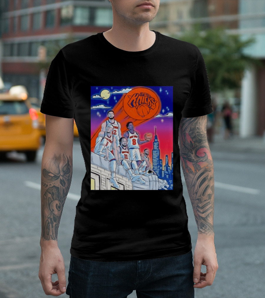 New York Knicks Jalen Brunson Julius Randle Mikal Bridges Basketball City Skyline T-Shirt