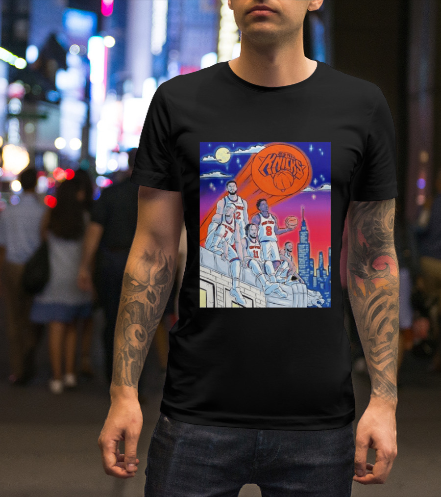 New York Knicks Jalen Brunson Julius Randle Mikal Bridges Basketball City Skyline T-Shirt