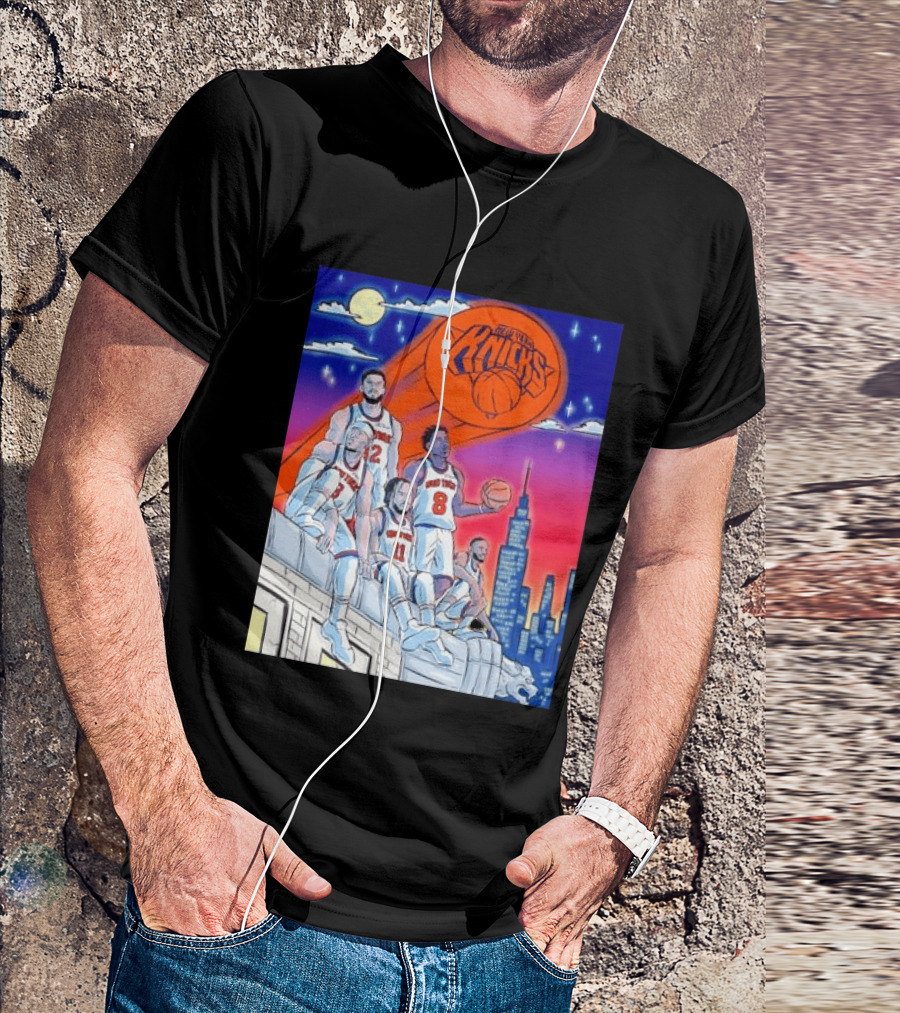 New York Knicks Jalen Brunson Julius Randle Mikal Bridges Basketball City Skyline T-Shirt