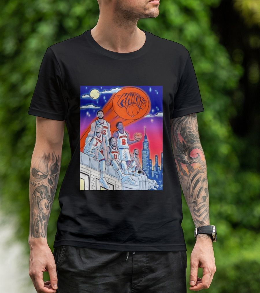 New York Knicks Jalen Brunson Julius Randle Mikal Bridges Basketball City Skyline T-Shirt