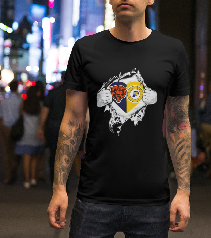 Heart Ripping Open Chicago Bears Indiana Pacers Fans Dual Team Loyalty T-Shirt
