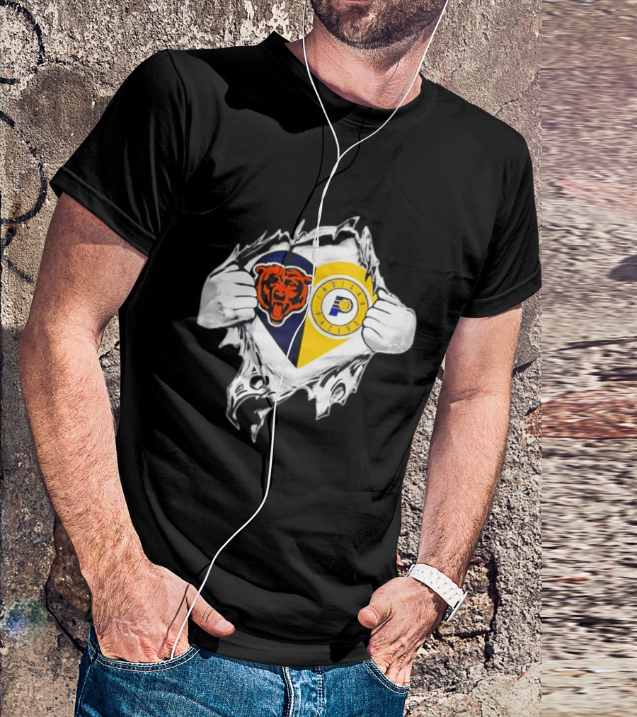 Heart Ripping Open Chicago Bears Indiana Pacers Fans Dual Team Loyalty T-Shirt