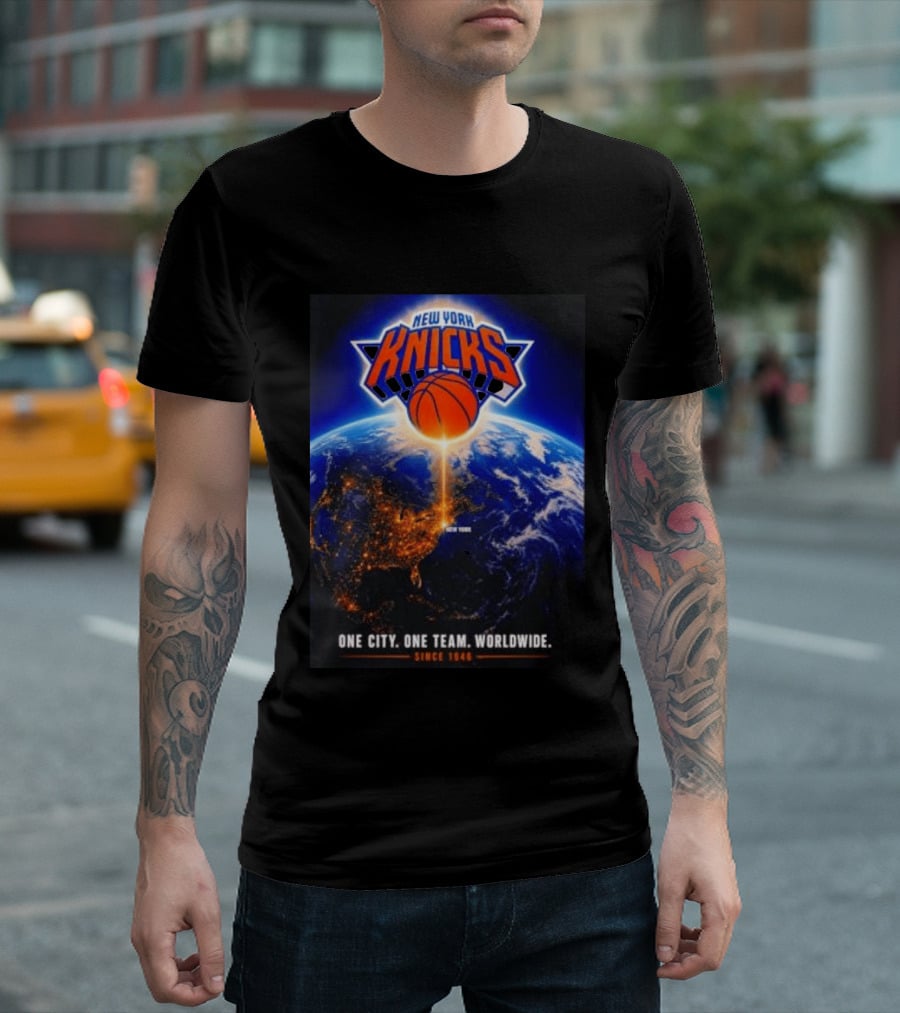 New York Knicks One City One Team Worldwide Since 1946 Earth Basketball T-Shirt