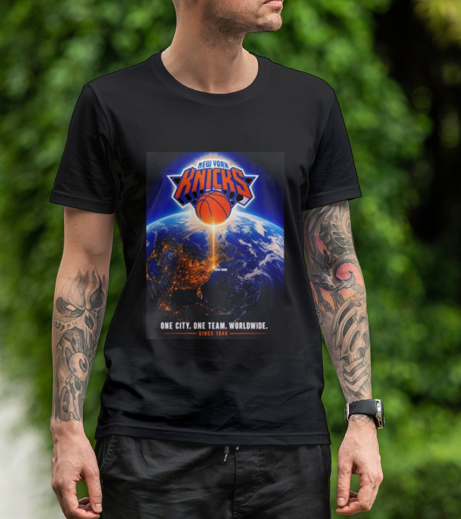 New York Knicks One City One Team Worldwide Since 1946 Earth Basketball T-Shirt