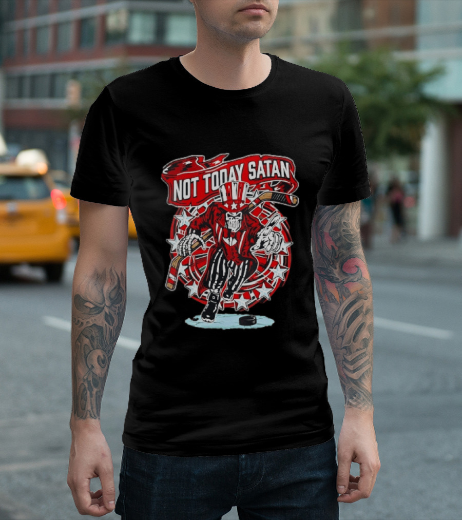 Not Today Satan Uncle Sam Skeleton Ice Hockey Player T-Shirt