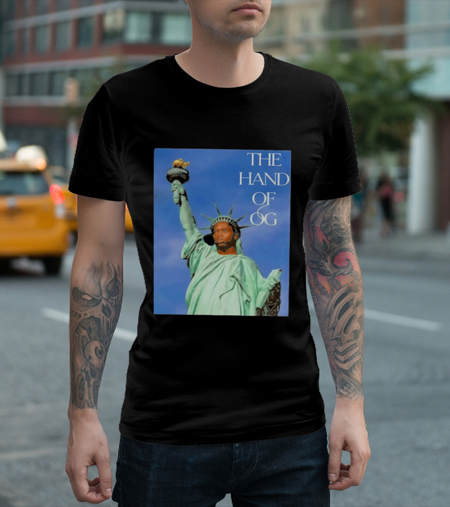 OG Anunoby New York Knicks The Hand Of OG Statue Liberty Fusion T-Shirt