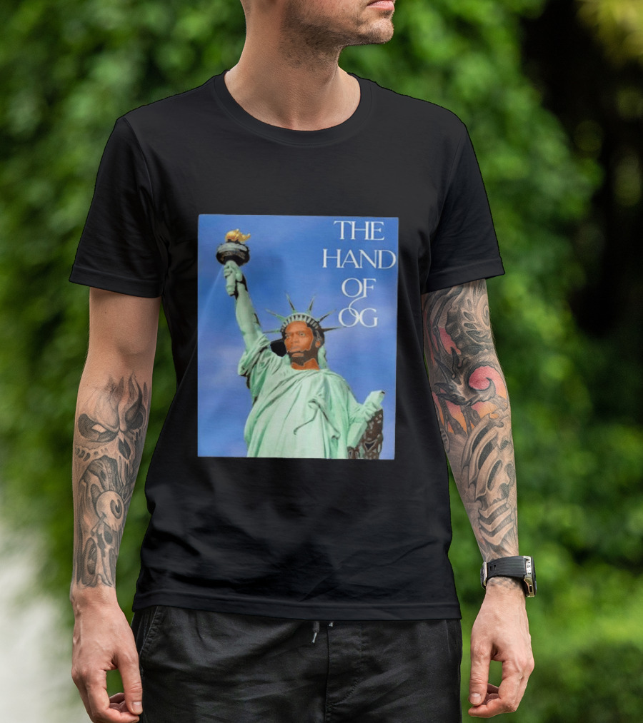 OG Anunoby New York Knicks The Hand Of OG Statue Liberty Fusion T-Shirt