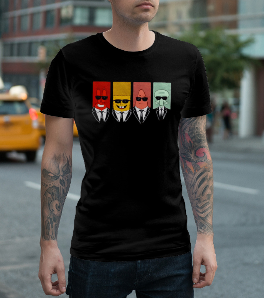 Reservoir Dogs Cartoon Black Suit Sunglasses SpongeBob T-Shirt