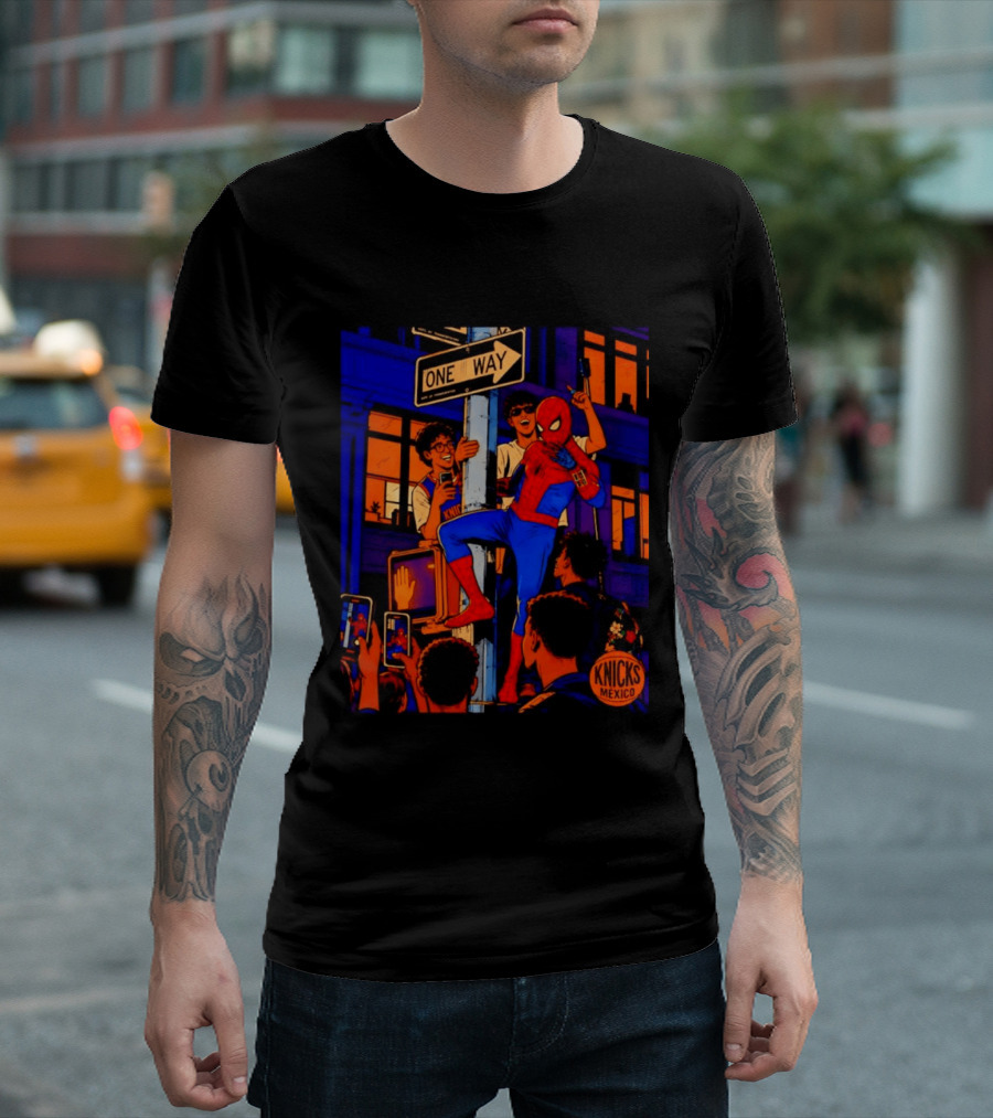 Spider Man One Way New York Knicks Mexico Dept Of Transportation T-Shirt