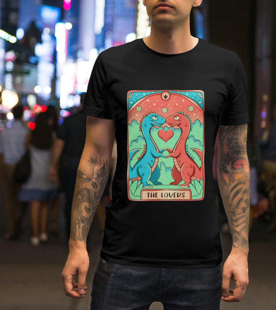 The Lovers Dinosaur Couple Tarot Card Romantic Prehistoric Valentine T-Shirt