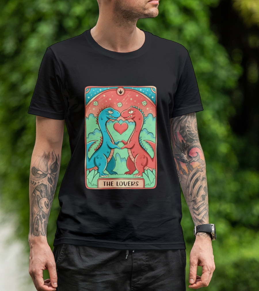 The Lovers Dinosaur Couple Tarot Card Romantic Prehistoric Valentine T-Shirt