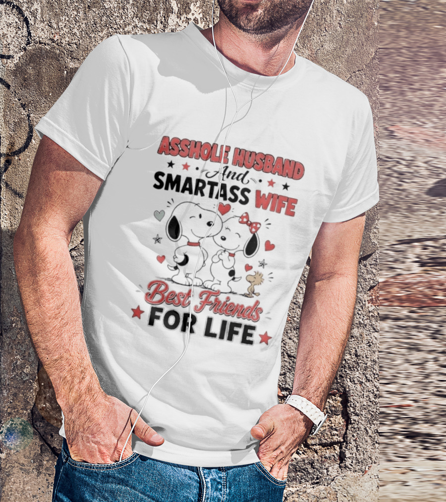 Asshole Husband Smartass Wife Best Friends For Life Peanuts Snoopy Woodstock Kissing T-Shirt