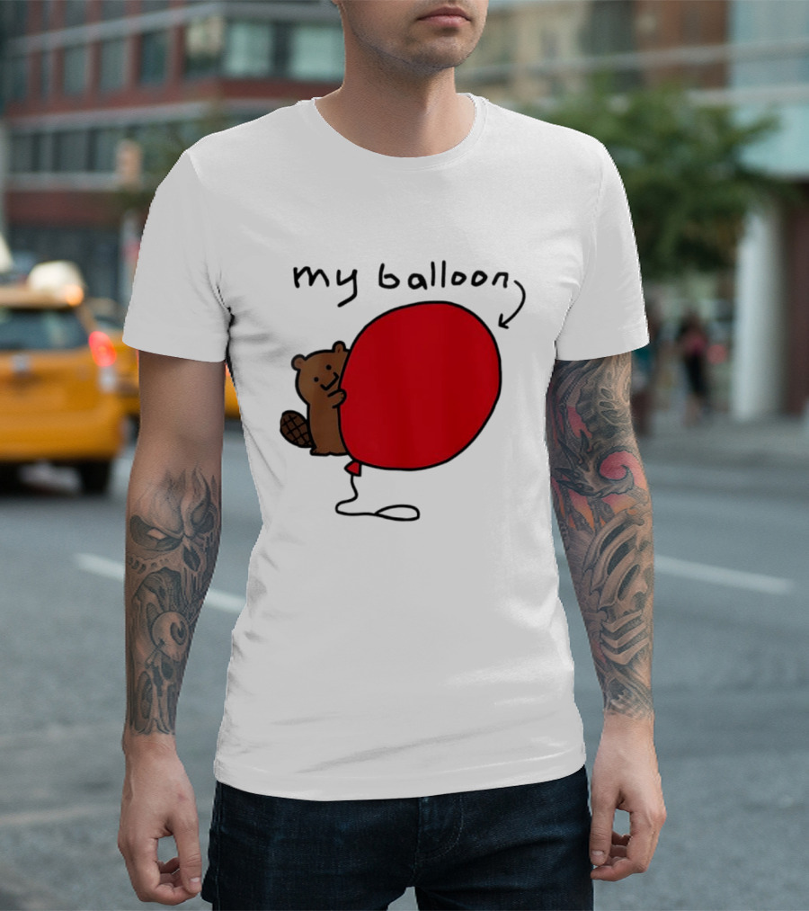 Beaver My Balloon Cartoon Animal Drawing T-Shirt