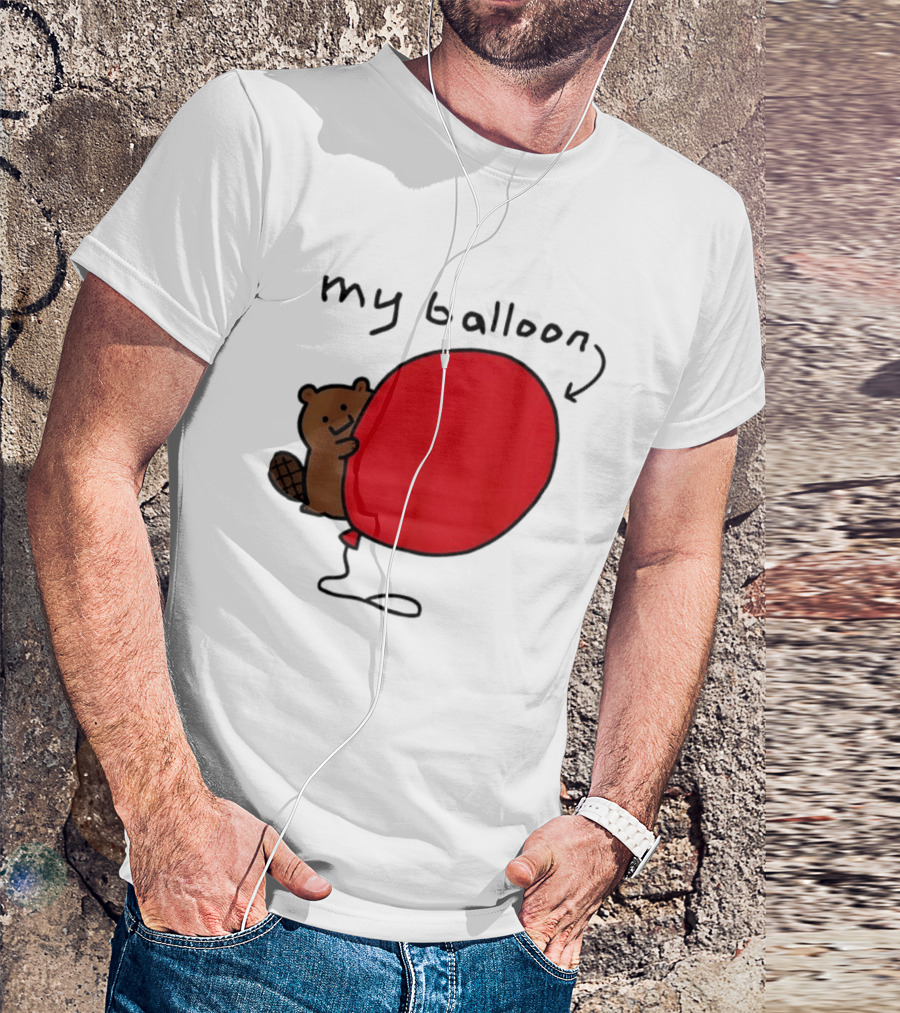 Beaver My Balloon Cartoon Animal Drawing T-Shirt