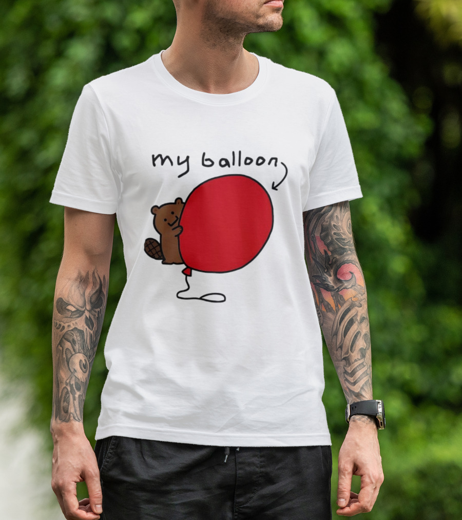Beaver My Balloon Cartoon Animal Drawing T-Shirt