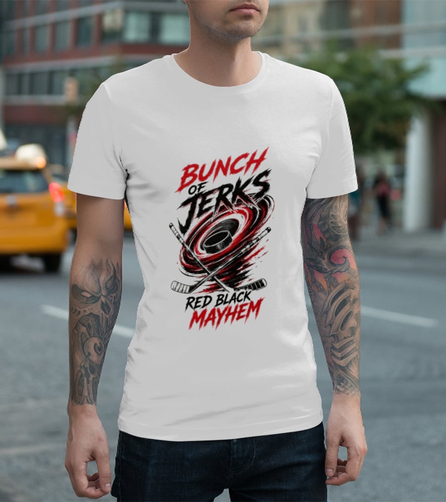 Bunch Of Jerks Red Black Mayhem Hockey T-Shirt