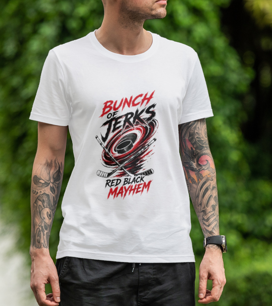 Bunch Of Jerks Red Black Mayhem Hockey T-Shirt