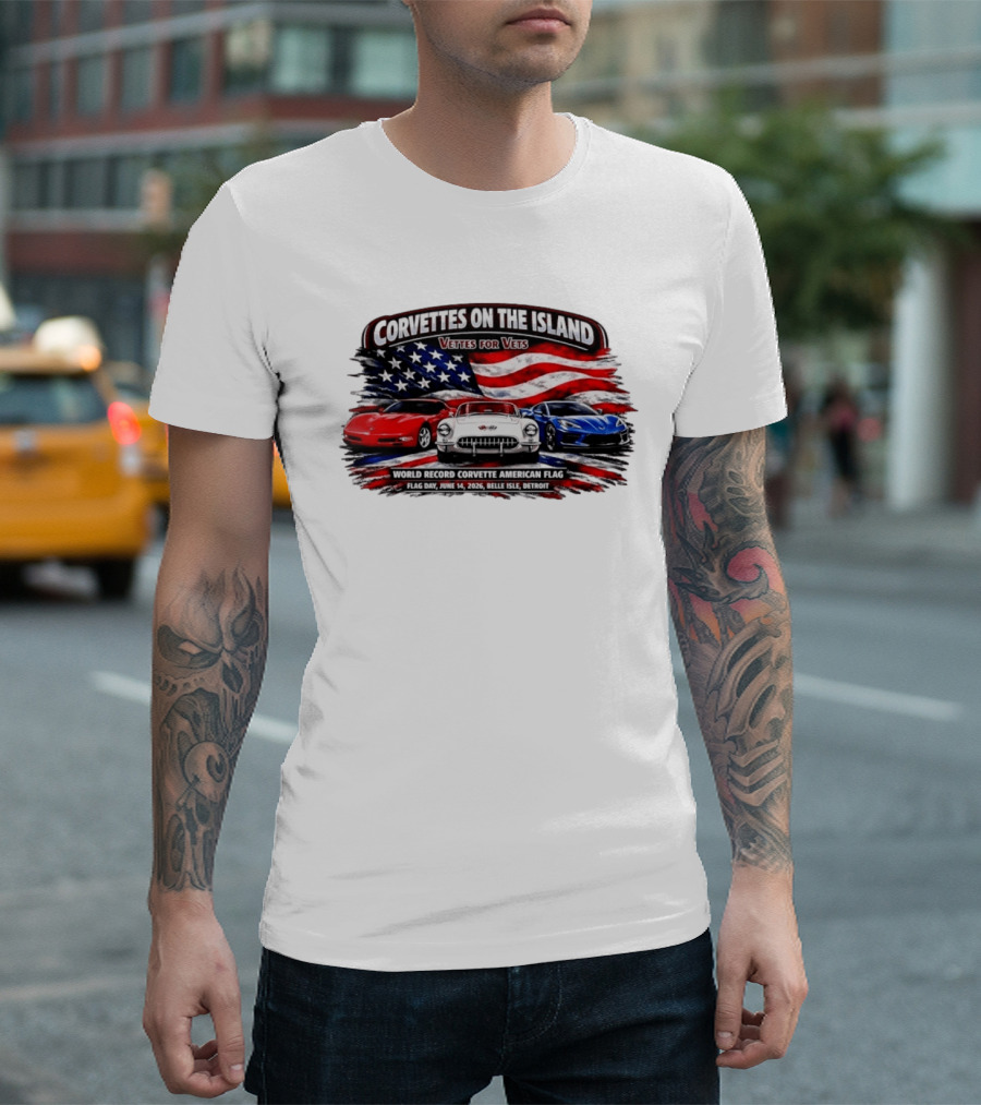 Corvettes On The Island Vettes For Vets World Record Corvette American Flag June 14 2026 Belle Isle Detroit T-Shirt