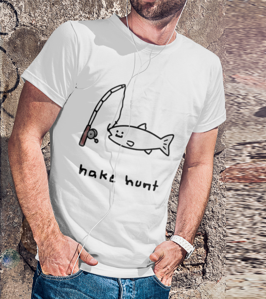 Hake Hunt Fishing Doodle Drawing T-Shirt