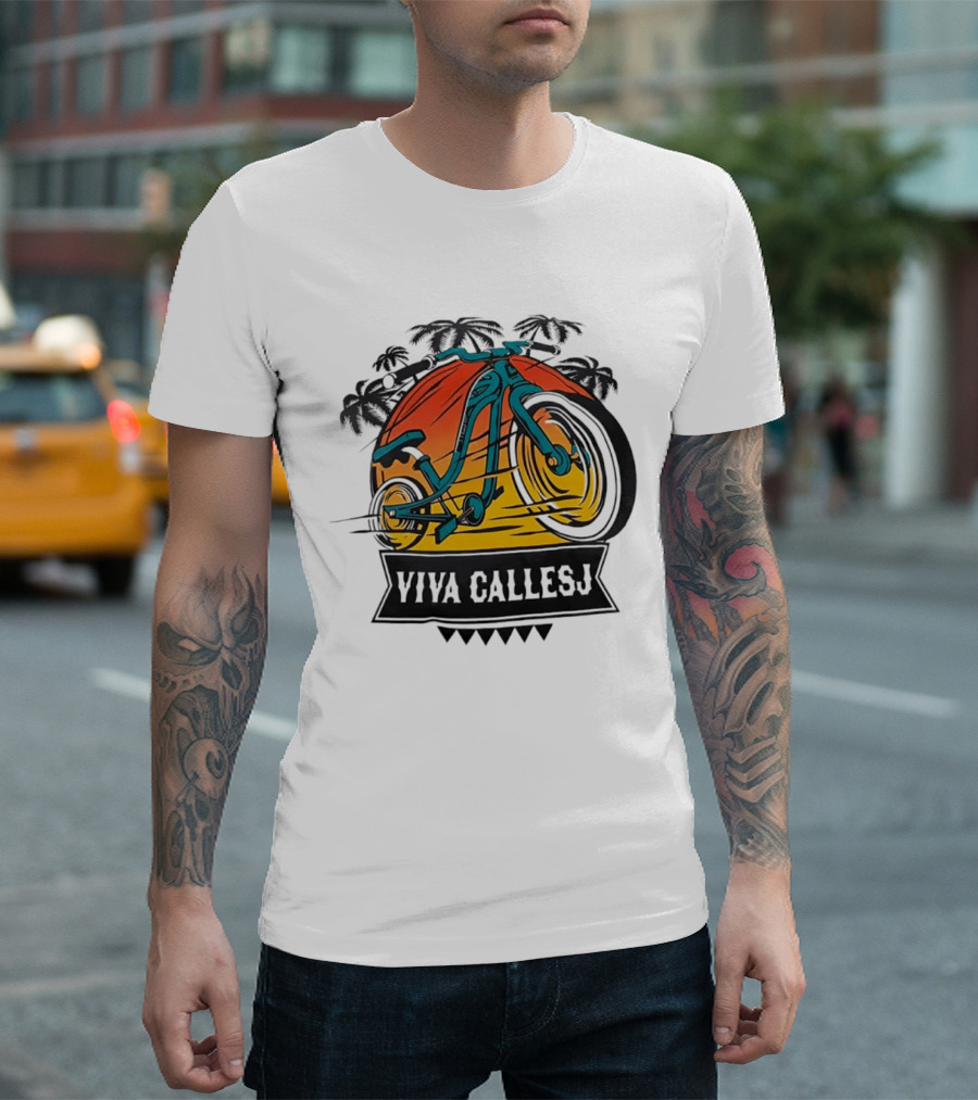 Viva CalleSJ San Jose Bike Tropical Palm Trees T-Shirt