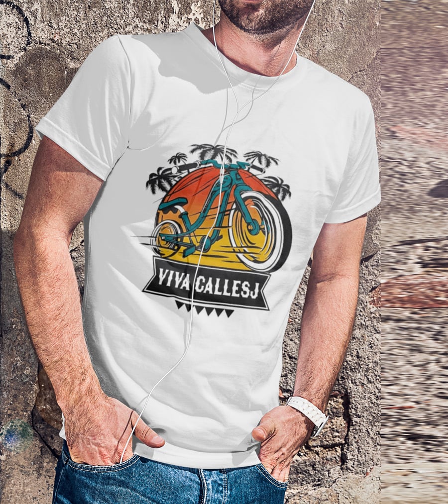 Viva CalleSJ San Jose Bike Tropical Palm Trees T-Shirt