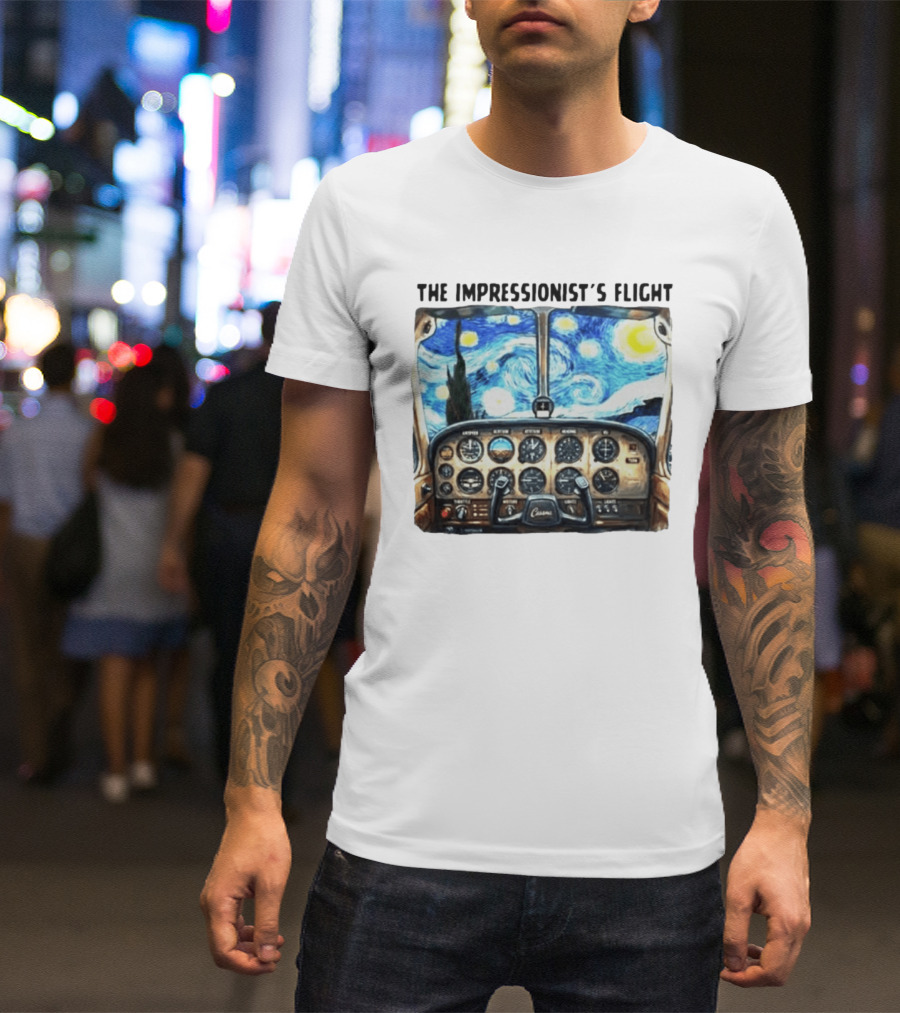 The Impressionist's Flight Cessna Instrument Panel Starry Night T-Shirt