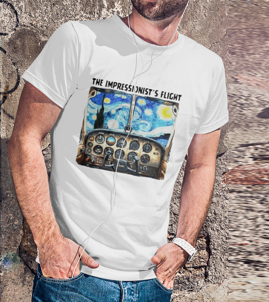 The Impressionist's Flight Cessna Instrument Panel Starry Night T-Shirt