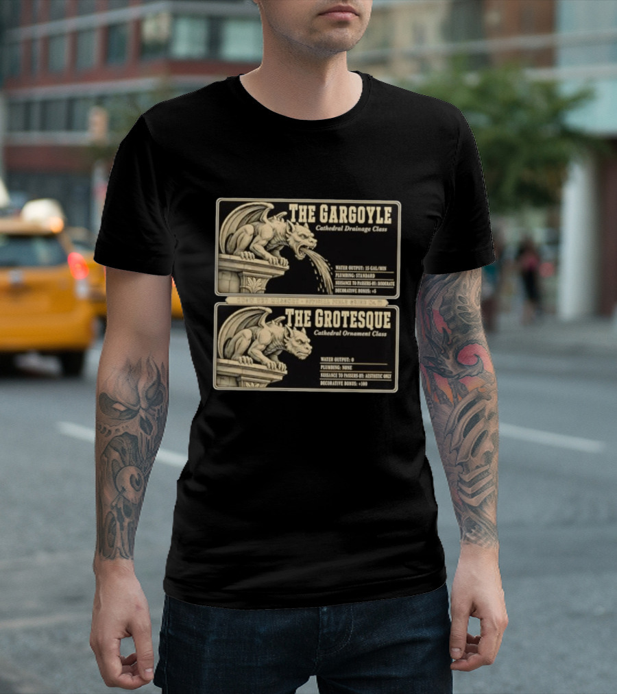 The Gargoyle And Grotesque Cathedral Drainage Ornament Guide Know Thy Masonry Stone Statue T-Shirt