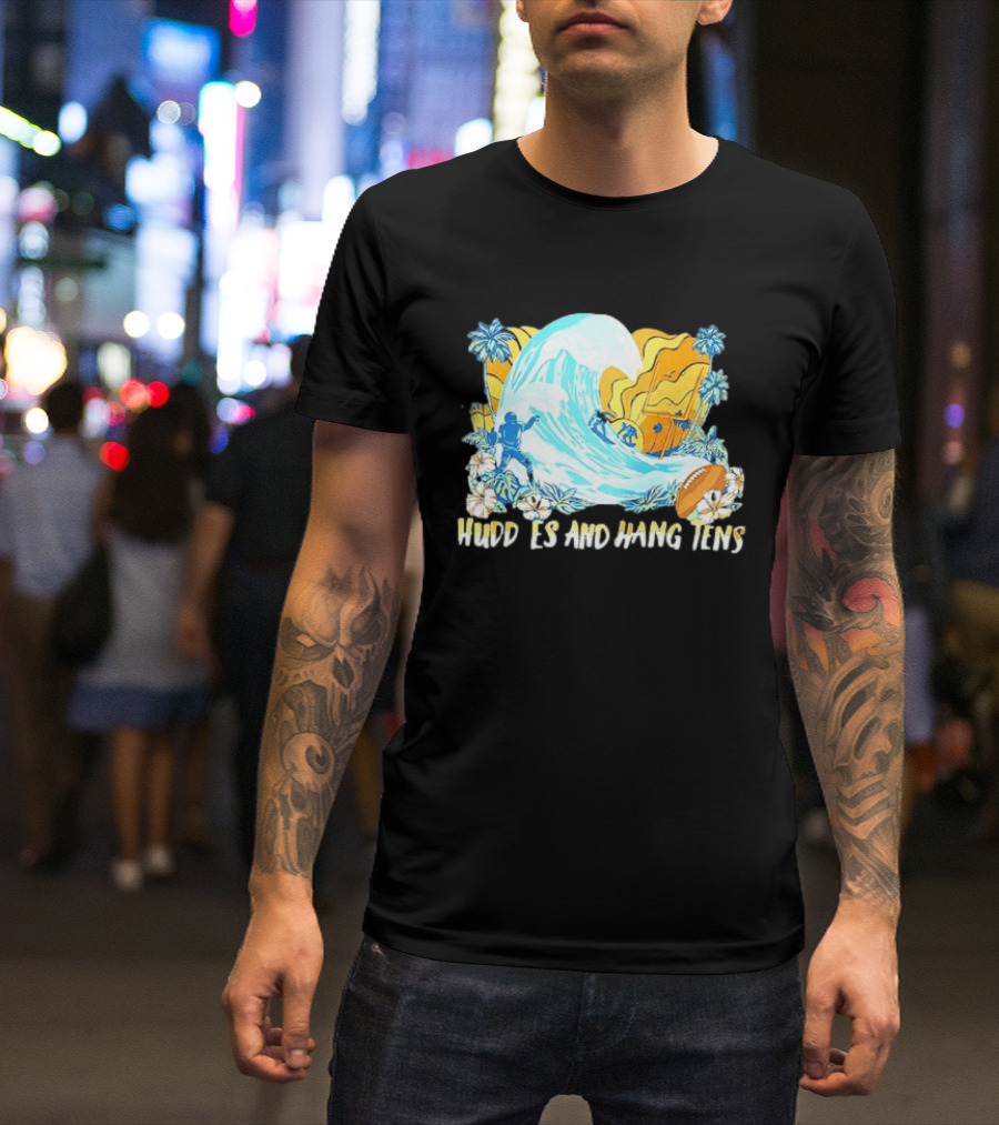 Miami Dolphins Tommy Bahama Huddle And Hang Tens Tropical Surf Football Experience T-Shirt