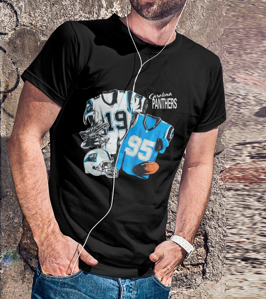 Carolina Panthers 19 95 Jerseys And Helmet With Football T-Shirt