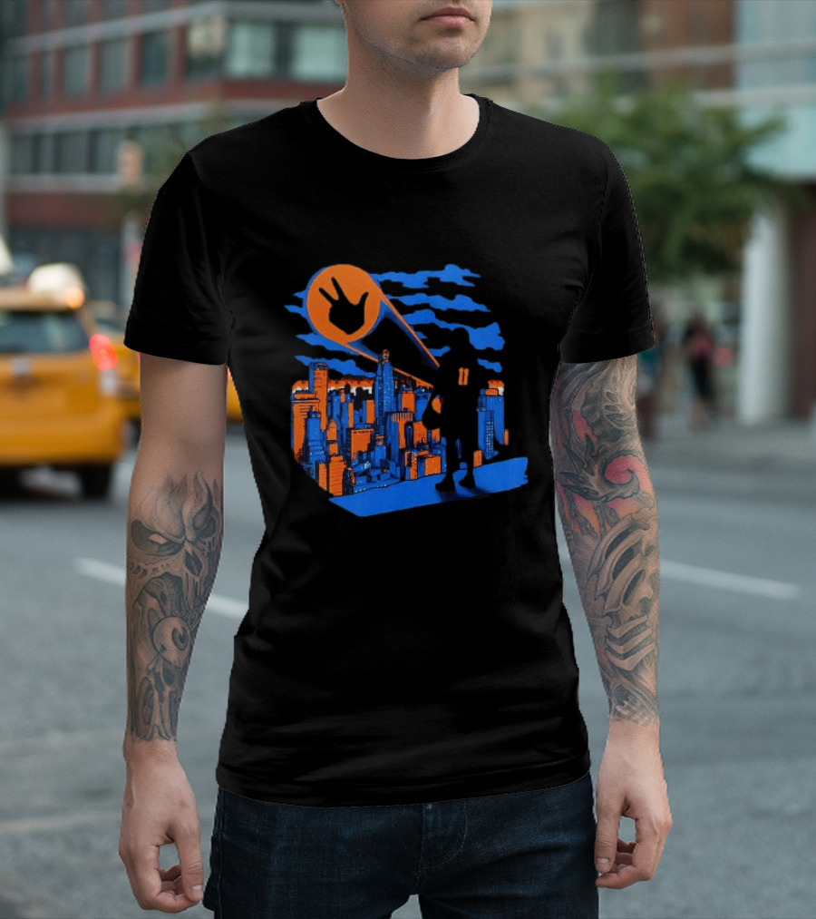 Jalen Brunson Three Points New York City Knicks NBA Basketball Player Skyline T-Shirt